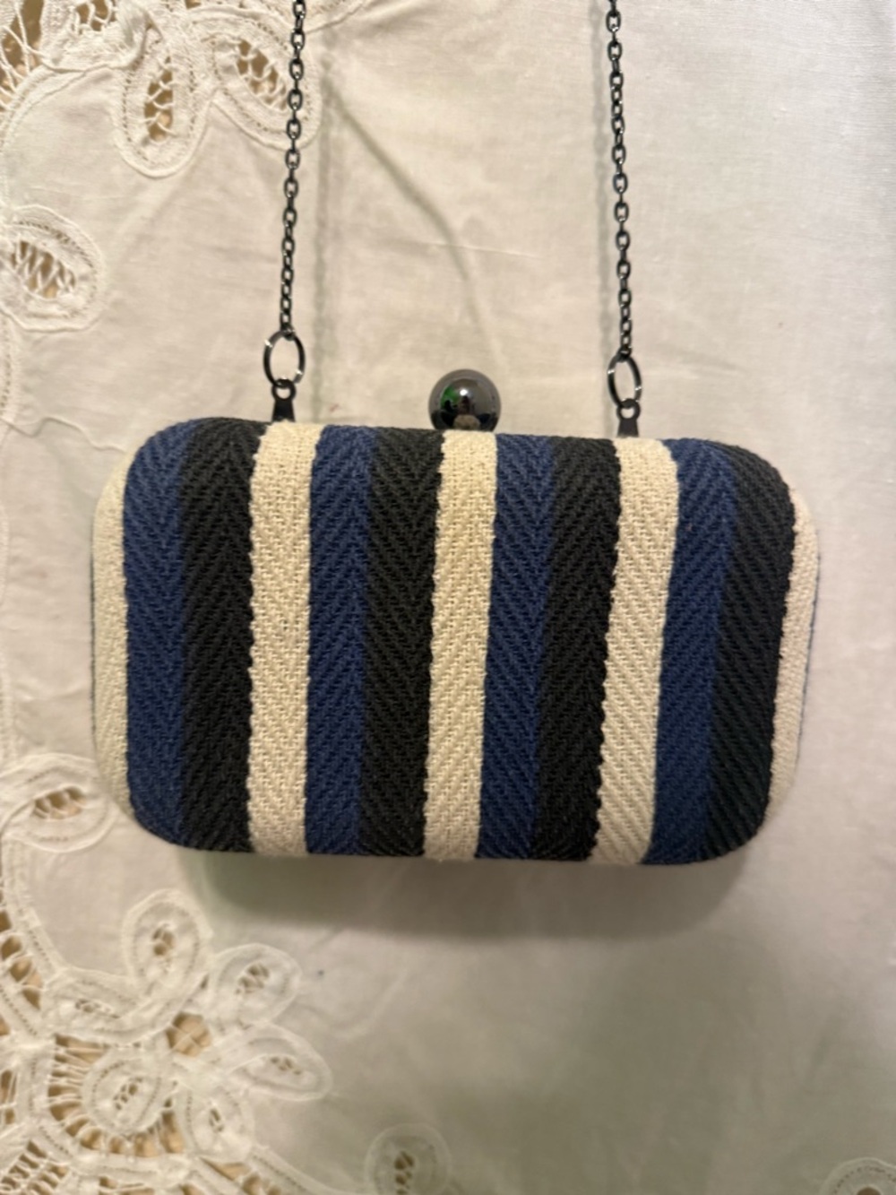 Live love loft Striped Navy, Black & Cream Evening Clutch